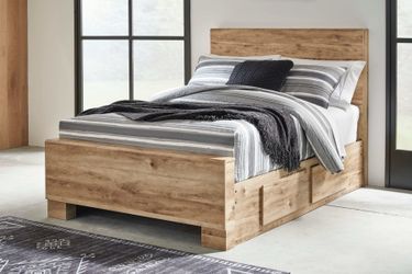 Hyanna Tan Brown Youth Full Youth Panel Bed with 1 Side Storage (Online Special Price)