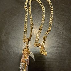 Cadena Con Dige De La Santa Muerte De Oro Laminado 