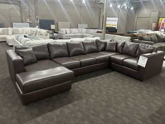 Large Brown Leather Sectional 