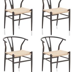 4 Black Metal Wishbone Dining Chairs