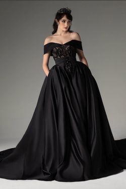 Princess Chapel Train Black Satin Wedding Dress