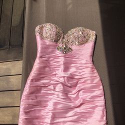 Tony Bowls Barbie Pink Beaded Jewel Sweetheart Pleated Mini Dress