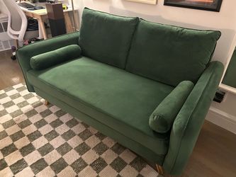Green Velvet Loveseat with Gold Legs