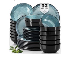 32 Piece Dinnerware Sets for 8 - Modern Style Stoneware Dinnerware Set - Scratch Resistant, Dishwasher Safe Plates and Bowls Sets Ceramic, Dish Set, B