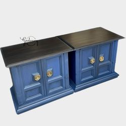 Modern Blue Black Brown Wood Heritage Side Tables End Tables Night Stands 