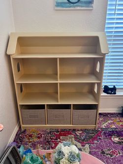 Solid Wood Kids Bookshelf / Toy Shelf with Storage Bins