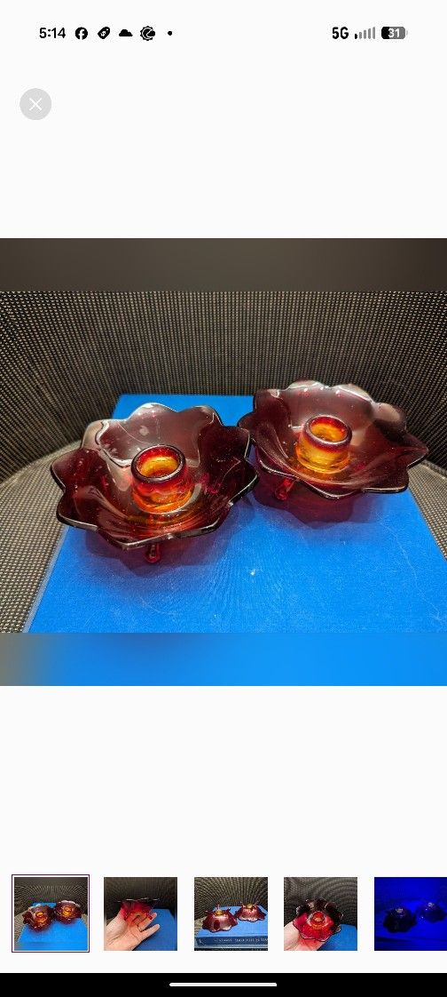 Vintage Fenton Amberina Petal Candle Holders