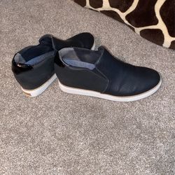 Dr. Scholls Black Leather Slip On Wedges