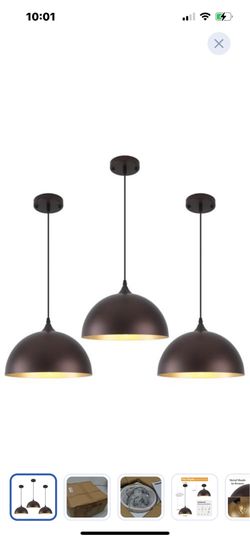 “New”(12”)3 pack Bronze pendant lights gold interior (adjustable)