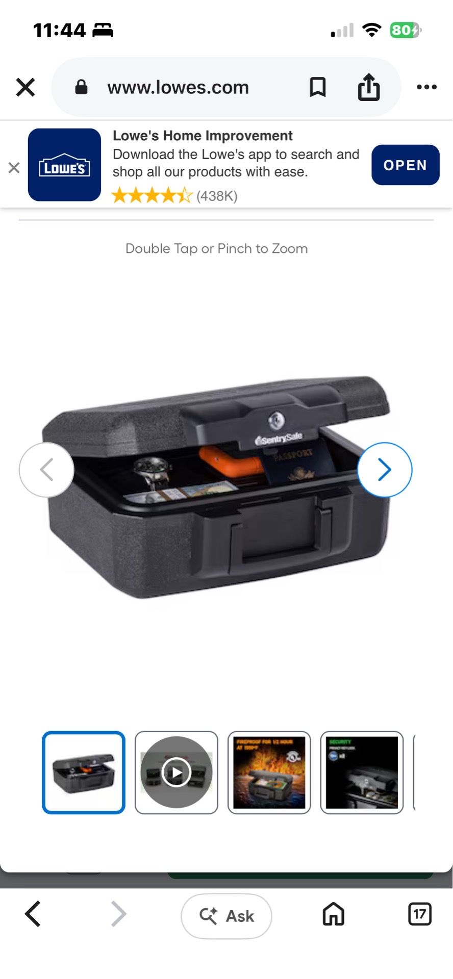 SentrySafe 0.18-cu ft Fireproof Chest safe with Keyed Lock