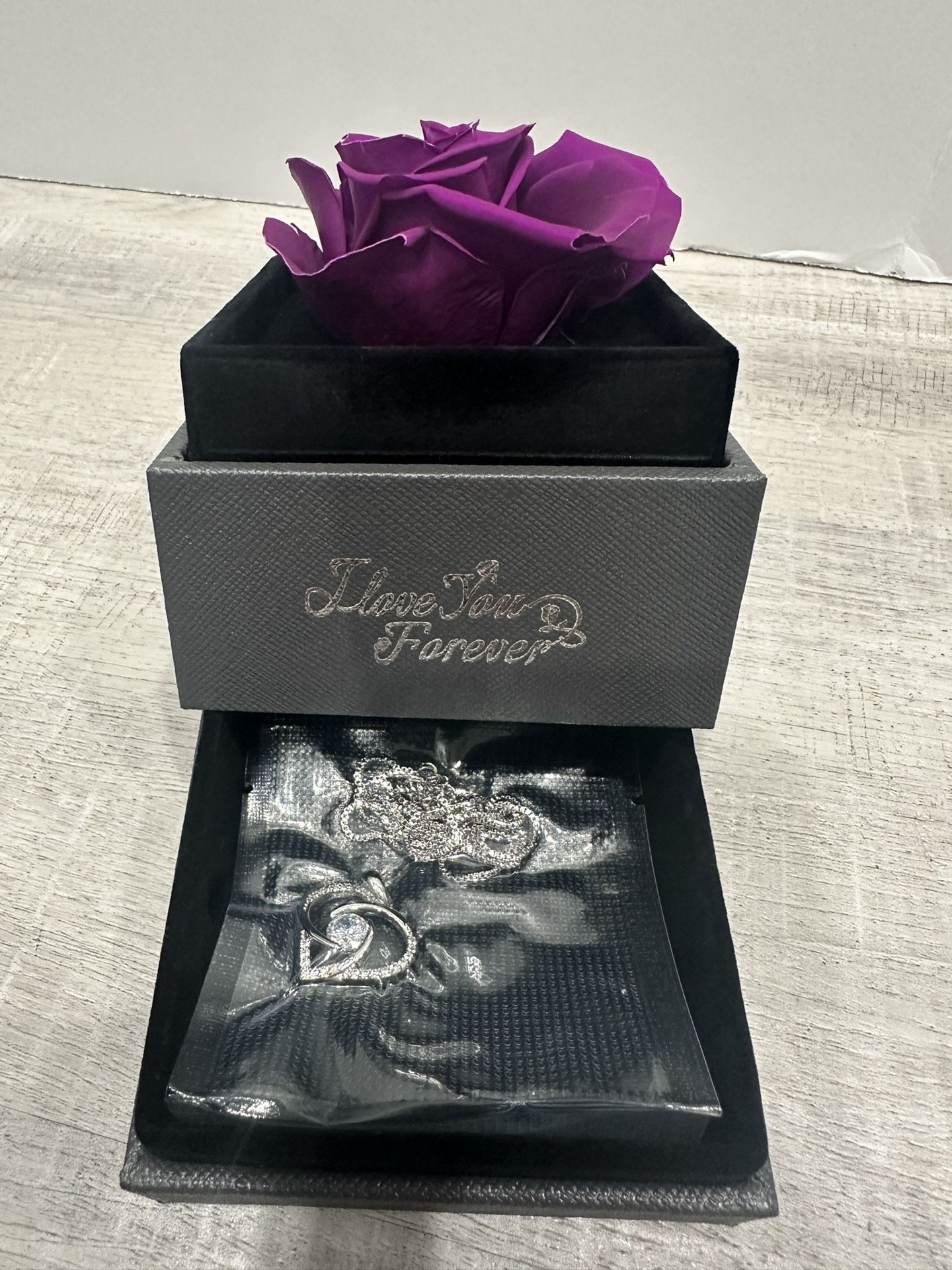 WILDLOVE Preserved Real Purple Rose with Heart Necklace, Forever Flowers Gift...