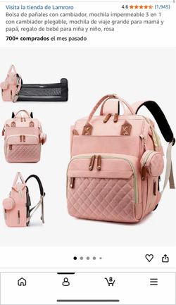 Lamroro Pink Diaper Bag Backpack with Changing Station