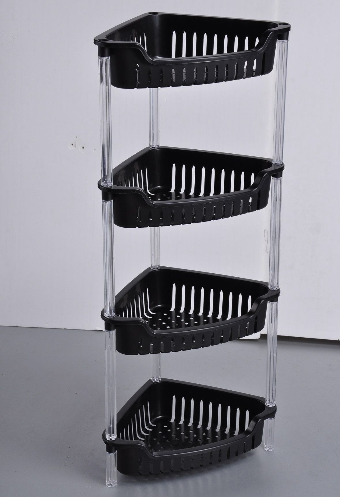 4-Tier Triangle Plastic Storage Shelf, L10.6 x W10.6 x H33.8, Space-Saving Organizer