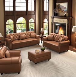 Brown Leather Sofa Set