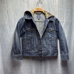 GAP Blue and Gray Jean Jacket with Hood size small
