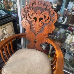 Antique Carved Wood Victorian Chair 