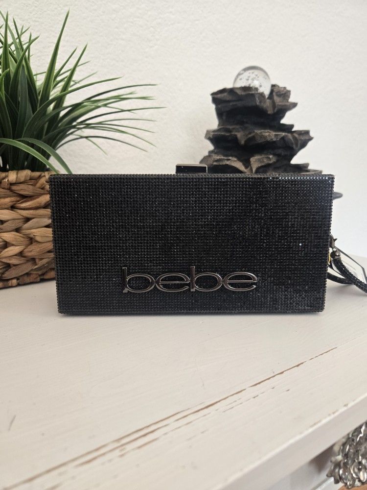 NWT Bebe Sparkling Black Evening Clutch/Shoulder Bag