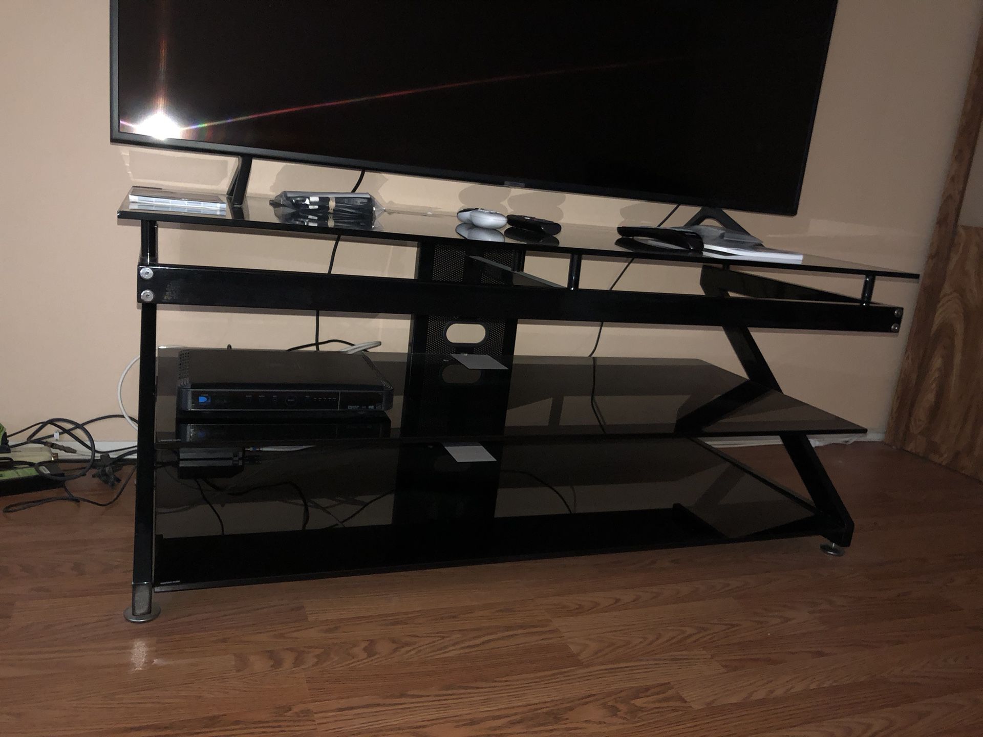 TV Stand Table Z- Line Design 3 Tier In Black Glass 55”W x 24”D  x 23.5” H    
