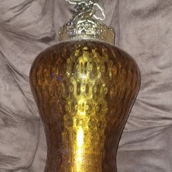  Large Vintage Amber Glass Swag Lamp With Pull Chain