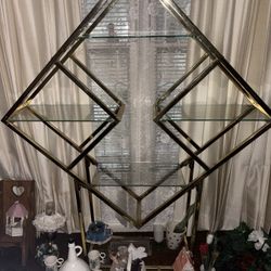 ✨ Vintage Geometric Brass & Glass Display Shelf✨