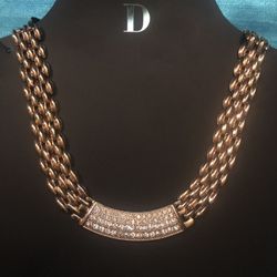 Women’s “Gold” Choker Collared Necklace “Diamonds” Bold Statement Jewelry Classic 16” total