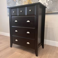 4 Drawer Espresso Black Tallboy Dresser w/ Silver Pulls- Chest Of Drawers