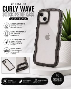 📱 iPhone 13 Curly Wave Shockproof Case – Clear Black – Brand New