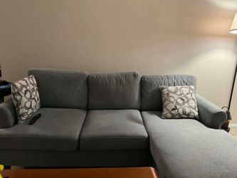Emery Marine Blue Fabric 84" Sofa With Reversible Chaise