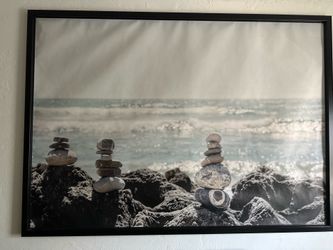 Large IKEA Framed Ocean Canvas Wall Art 55” x 39” Modern Coastal Decor