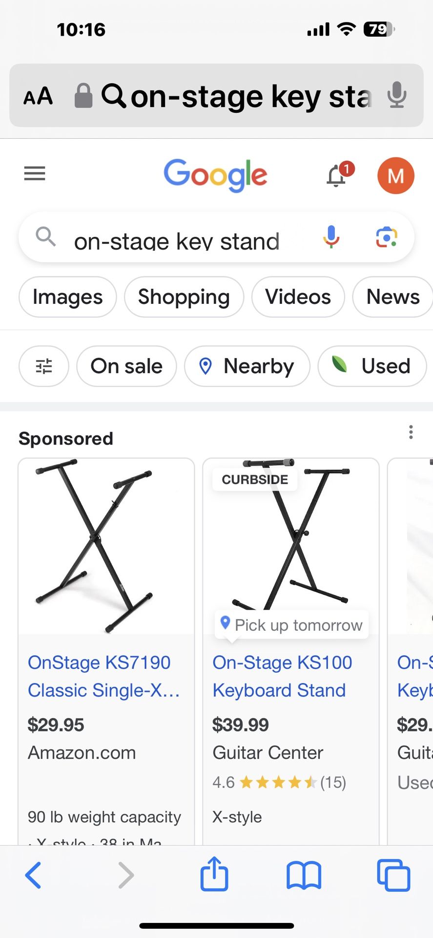 Pre-owned On-Stage KS100 Keyboard Stand