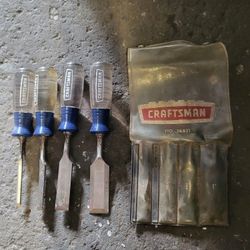 Vintage Sears Craftsman Crown Logo 4 piece Steel Wood Chisel Set 36831 USA