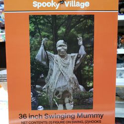 Spooky Village Halloween 36" SWINGING MUMMY Yard Decor Indoor/ Outdoor Prop NIB