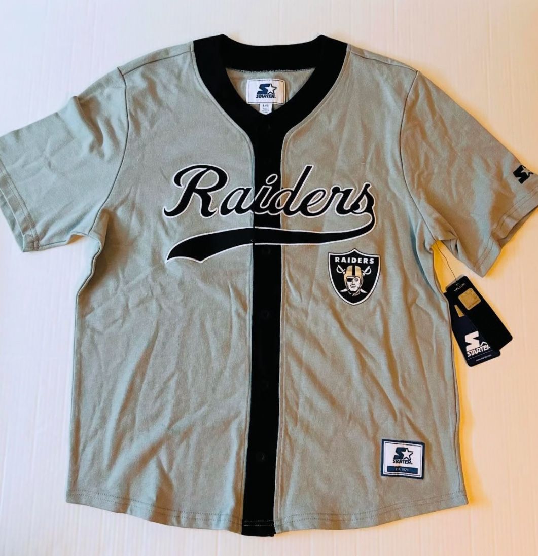 Starter Oakland Raiders Relay Vintage Full-Button Gray Baseball Jersey Men’s L