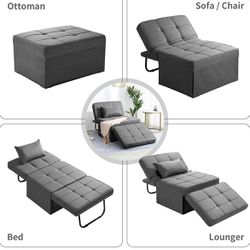 Sofa Bed, 4 in 1 Multi-Function Folding Ottoman Breathable Linen Couch Bed with Adjustable Backrest Modern Convertible Chair for Living Room Apartment