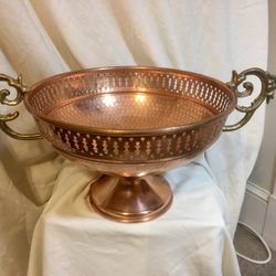 Large Copper Bowl with Brass Handles 