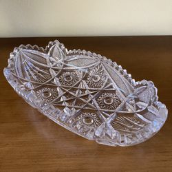 Vintage Imperial Glass Dish 466 Hobstars and Files Sawtooth Rim 11”