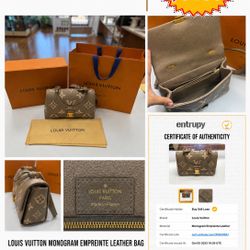 LOUIS VUITTON MONOGRAM EMPREINTE LEATHER BAG W/ BOX, BAG AND DUST BAG, ENTRUPY VERIFIED