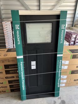 Masonite 36in x 80in Right Hand Craftsman Jet Black Fiberglass Prehung Front Door