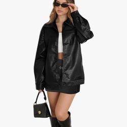 Wiholl Faux Suede Leather Oversized Jacket 
