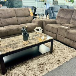 Memorial Day Pre Sale🇺🇸Beautiful Chocolate Reclining Sofa&Loveseat With FREE 55 Inch 4k TV $999