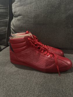 Gucci Red Logo Embossed Leather High Top Sneakers 459029-CWD60 Men's 12