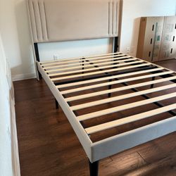 Upholstered Wingback Queen Bed - Beige