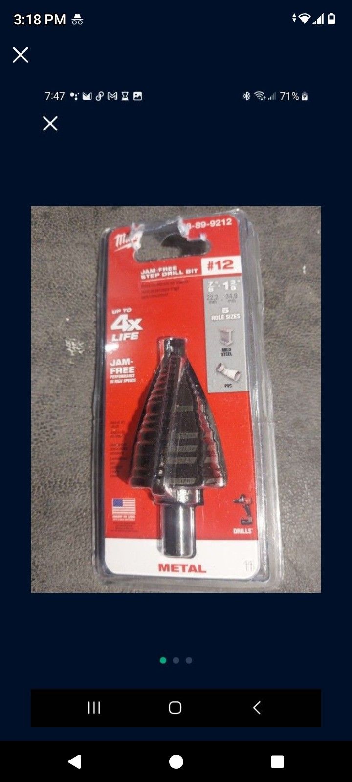 Milwaukee #12 Metal-Cutting Step Bit NEW
