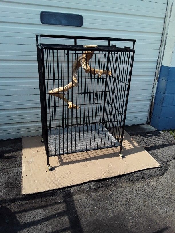 Nice Large Black Bird Cage With Perach Well Made Brand New.
