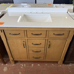 Bellington 42 in. Single Sink Almond Toffee Bath Vanity with White Engineered Stone Top