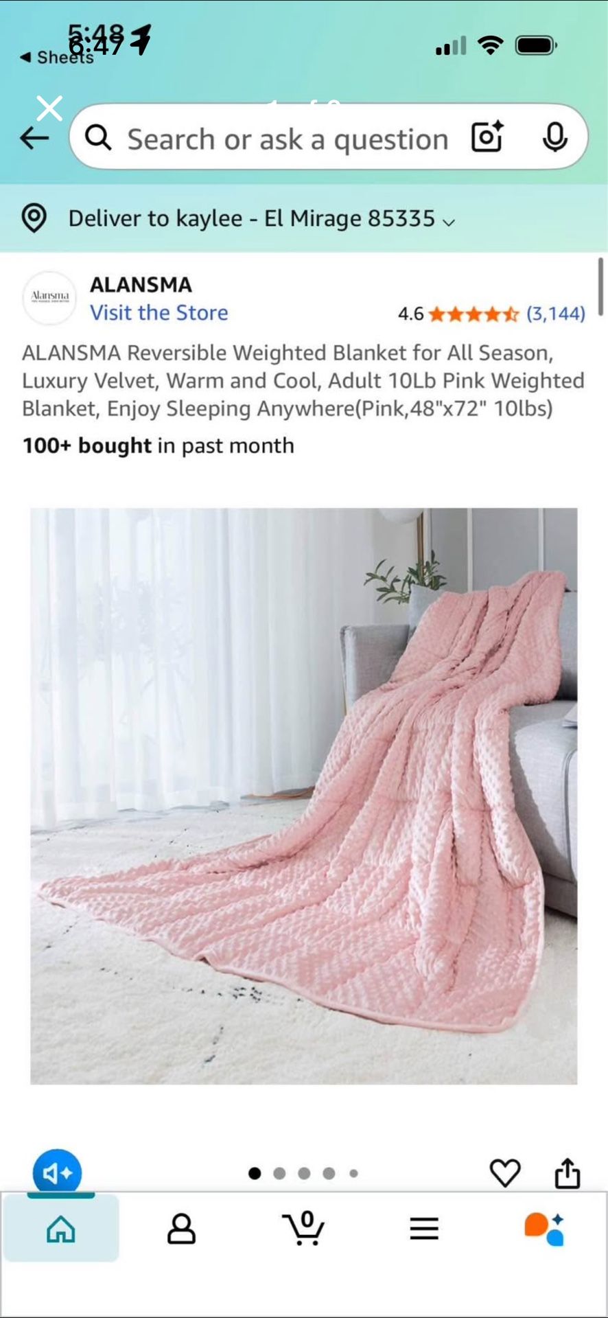 ALANSMA Pink Reversible Weighted Blanket 10lbs