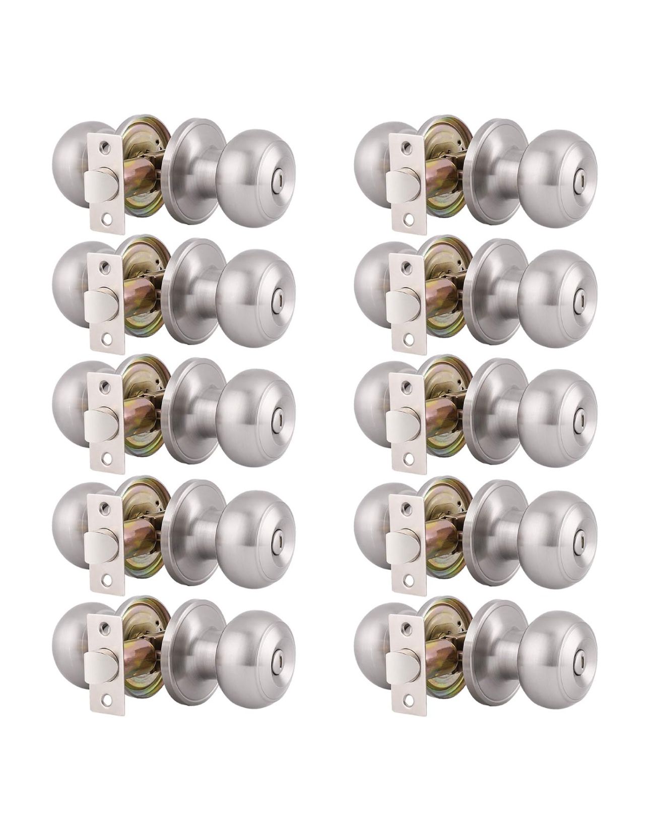 10 Pack Interior Door Knobs with Lock.Brushed Nickel