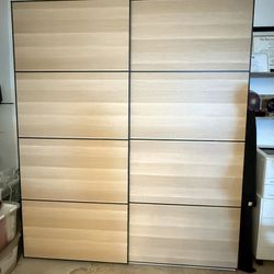 IKEA Pax Wardrobe (double) With Sliding Beech Wood Doors 