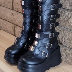 Platform Knee Boots Chunky Heel