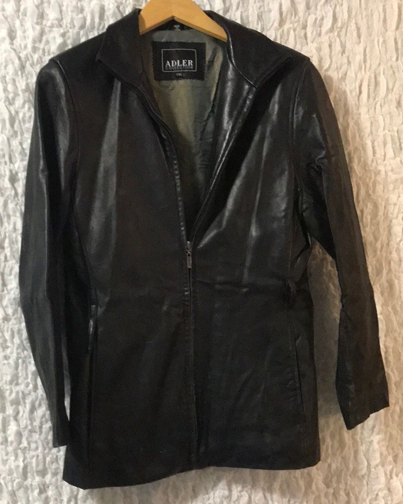 Adler Collection: Vintage Black Leather Jacket, Lined, Pockets, Size: PM